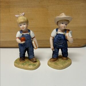 Homco Denim Days Figurines with Blue Overalls-School Days Set